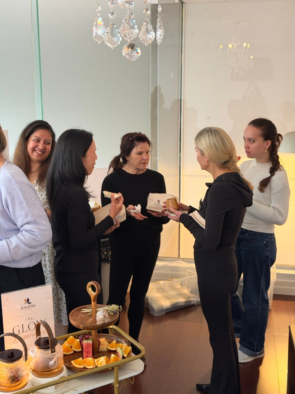 Studio Pilates Crows Nest members enjoying Jovarna botanical skincare after class